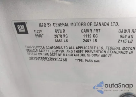 2008 Chevrolet Impala Lt from USA, damaged, VIN 2G1WT58KX89204738